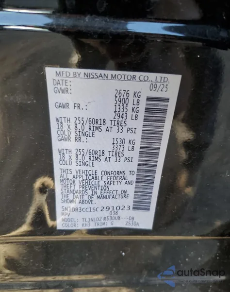 2025 Nissan Pathfinder Sl from USA, damaged, VIN 5N1DR3CC1SC291023